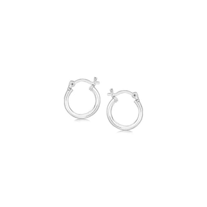 Sterling Silver Rhodium Plated Thin and Small Polished Hoop Earrings (10mm)