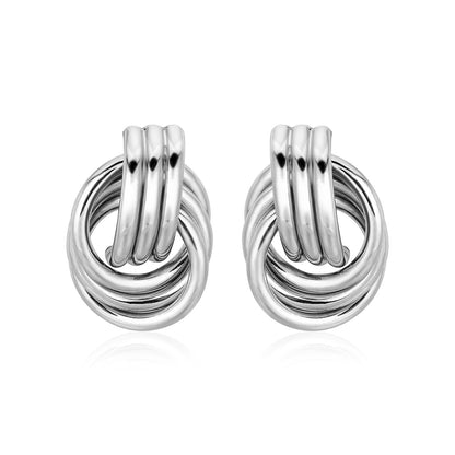 Polished Love Knot Earrings with Interlocking Rings in Sterling Silver