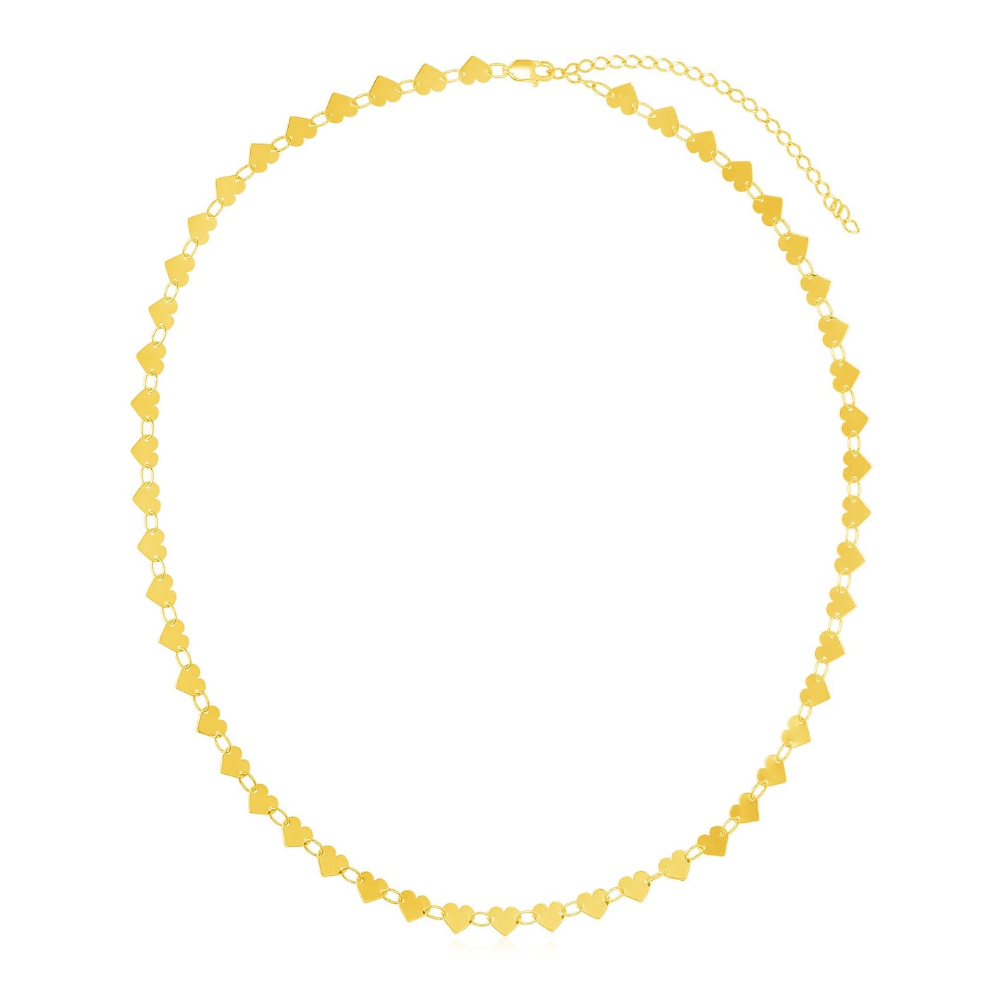 14k Yellow Gold Mirrored Heart Chain Necklace