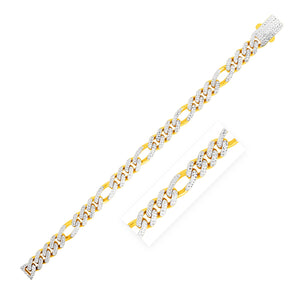 14k Yellow Gold White Pave High Polish Modern Lite Figaro Chain (9.5mm)