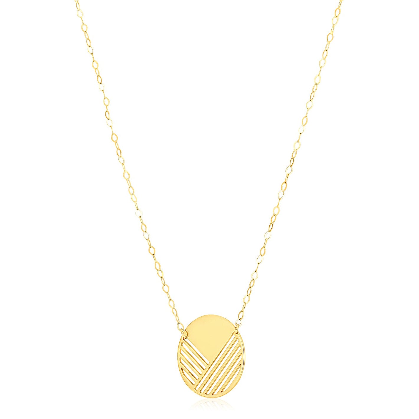 14k Yellow Gold High Polish Stencil Circle Necklace