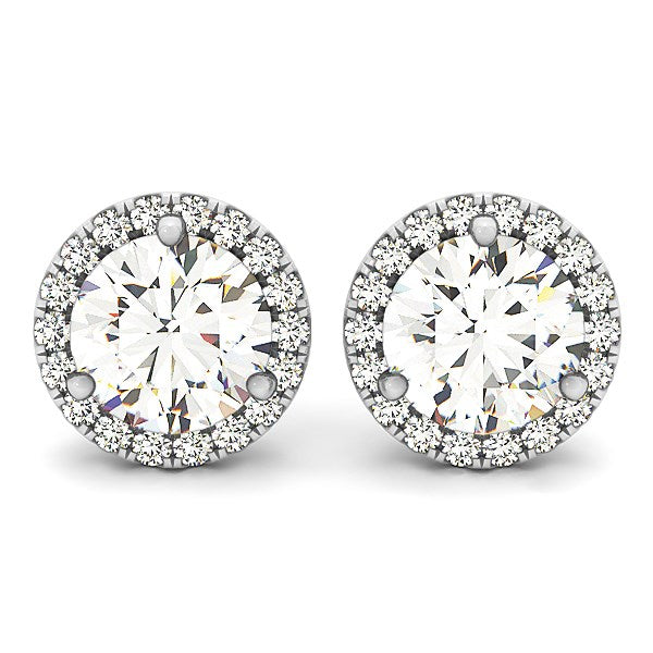 14k White Gold Round Prong Halo Style Diamond Earrings (1 cttw)