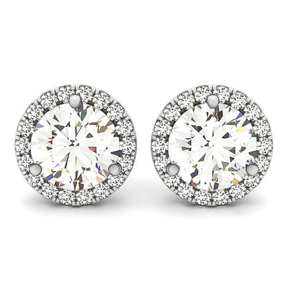 14k White Gold Round Prong Halo Style Diamond Earrings (1 cttw)