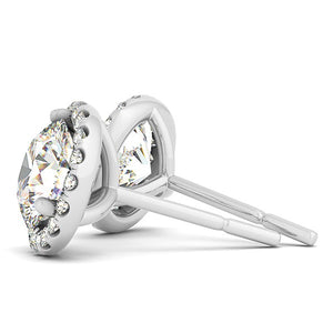 14k White Gold Round Prong Halo Style Diamond Earrings (1 cttw)