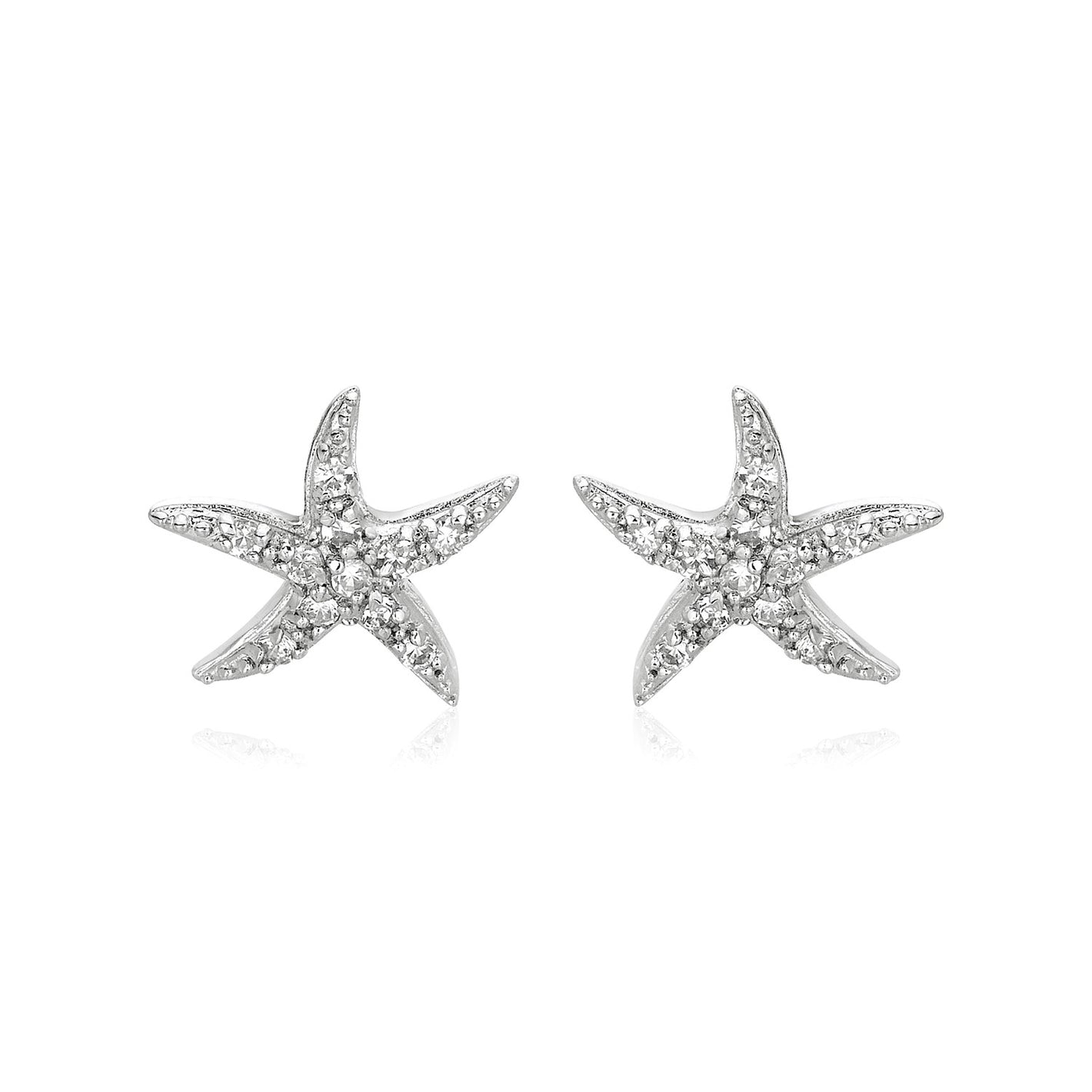 Sterling Silver Starfish Earrings with Cubic Zirconias