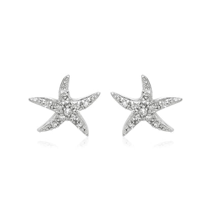 Sterling Silver Starfish Earrings with Cubic Zirconias