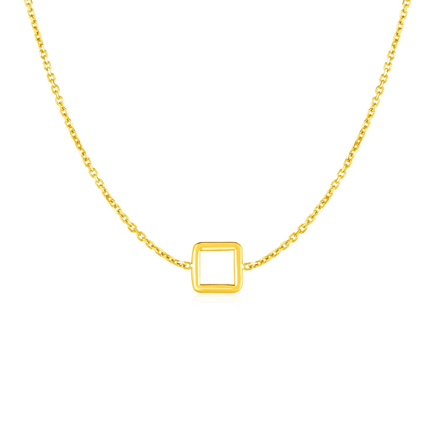 14k Yellow Gold Necklace with Petite Open Square Pendant