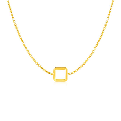 14k Yellow Gold Necklace with Petite Open Square Pendant