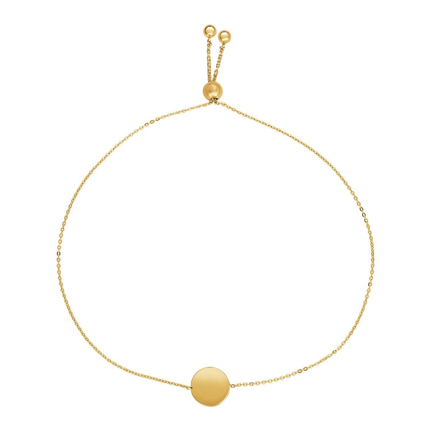 Adjustable Bracelet with Shiny Circle in 14k Yellow Gold