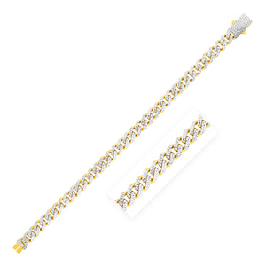 14k Yellow Gold White Pave High Polish Modern Lite Miami Cuban Bracelet (6.5mm)