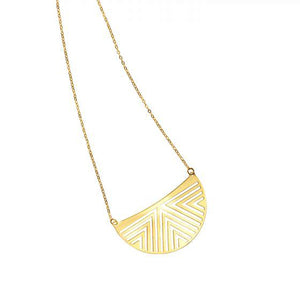 14k Yellow Gold High Polish Geometric Half Moon Necklace