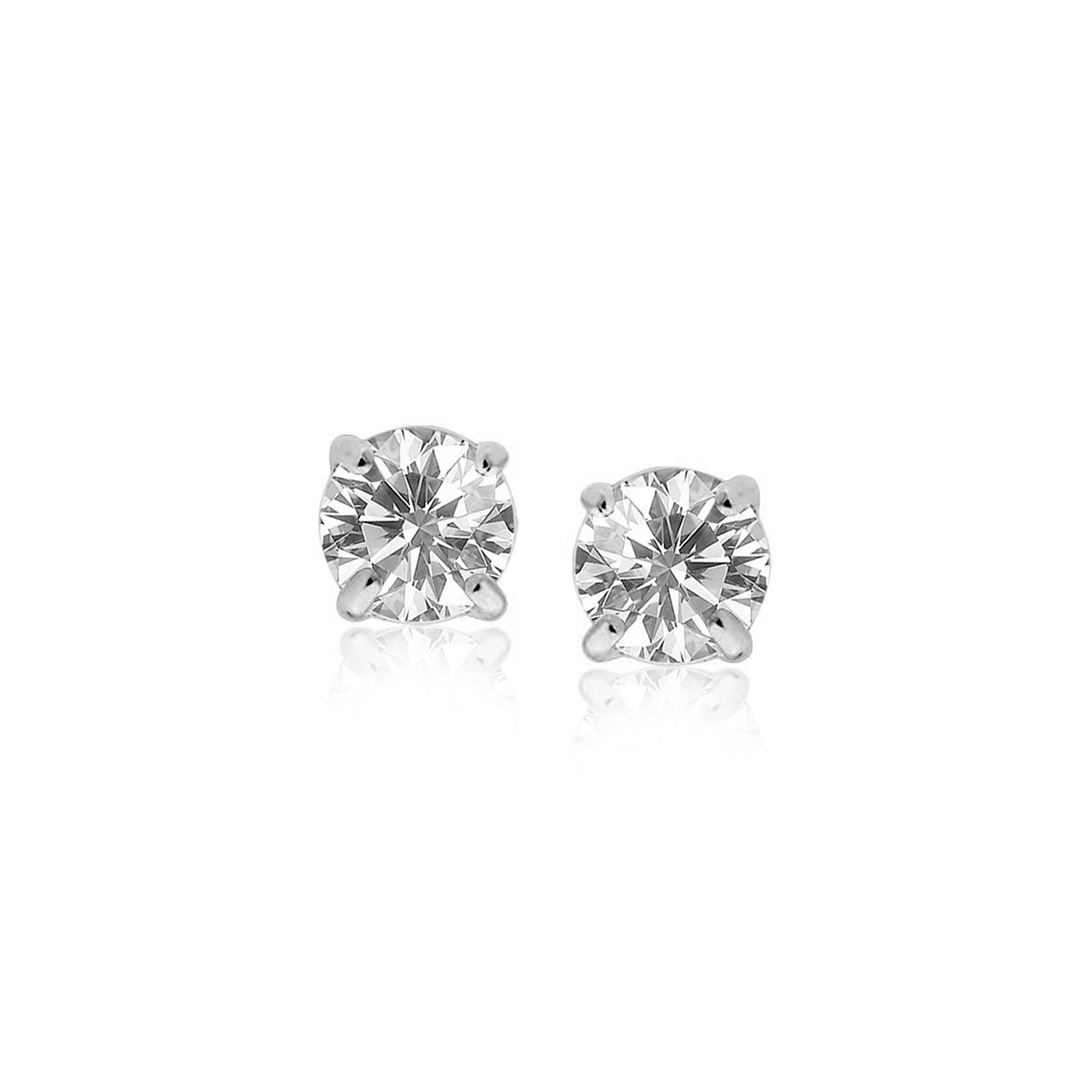 Sterling Silver Stud Earrings with White Hue Faceted Cubic Zirconia