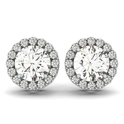 14k White Gold Four Prong Round Halo Diamond Earrings (1 1/6 cttw)