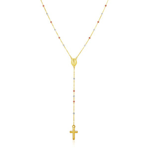 14k Tri Color Gold Lariat Rosary Necklace