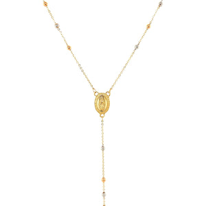 14k Tri Color Gold Lariat Rosary Necklace