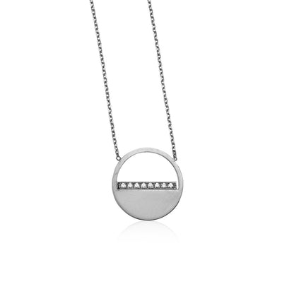 14k White Gold Circle Necklace with Diamonds