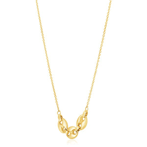 14k Yellow Gold High Polish Puffed Mariner Drop Necklace