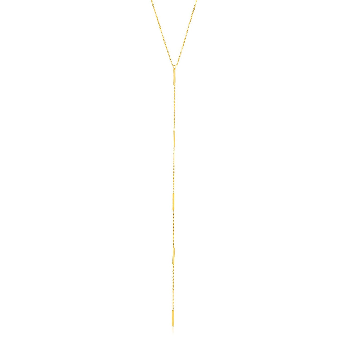 14k Yellow Gold Lariat Necklace with Small Polished Bars