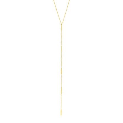 14k Yellow Gold Lariat Necklace with Small Polished Bars