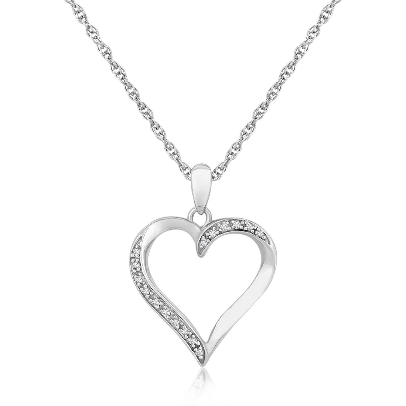 Women's Sterling Silver Twisted Open Heart Diamond Accented Pendant (.04 cttw)