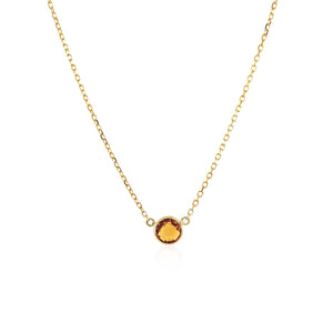 14k Yellow Gold 17 inch Necklace with Round Citrine