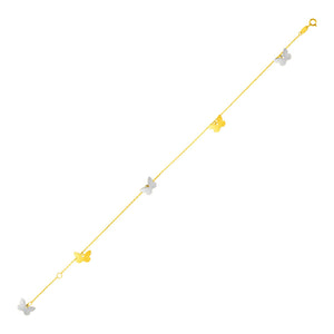 14k Two Tone Gold Anklet with Butterflies