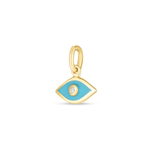 14k Yellow Gold Mini Blue Enamel Evil Eye Charm