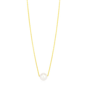 14k Yellow Gold Pearl Solitaire Necklace