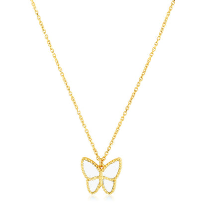 Women's 14k Yellow Gold High Polish Butterfly Peral Paste Necklace