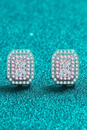 Geometric 1 Carat Moissanite Stud Earrings with Zircon Accents