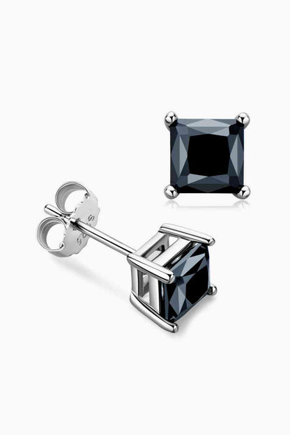 925 Sterling Silver Square Black Moissanite Stud Earrings