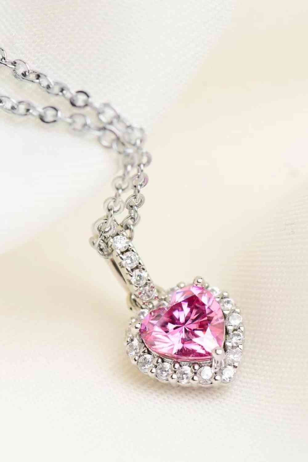 Pink Moissanite Heart Pendant Necklace