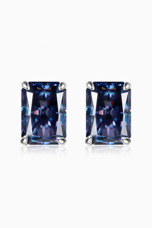 4-Prong Stud Rectangle 2 Carat Blue Moissanite Earrings