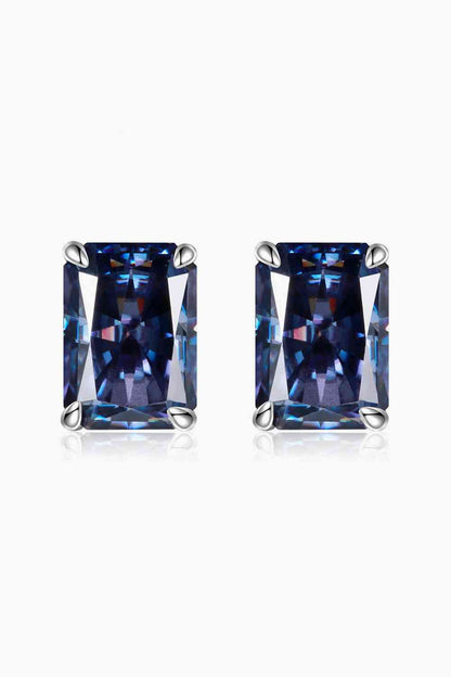 4-Prong Stud Rectangle 2 Carat Blue Moissanite Earrings