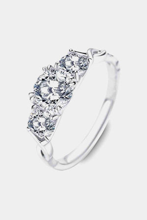 Platinum-Plated Sterling Silver Three-Stone Moissanite Ring