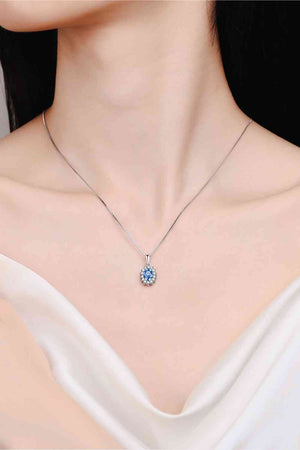 Ocean Blue Moissanite Sterling Silver Necklace