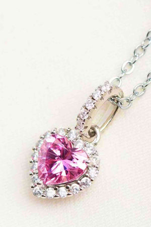 Pink Moissanite Heart Pendant Necklace