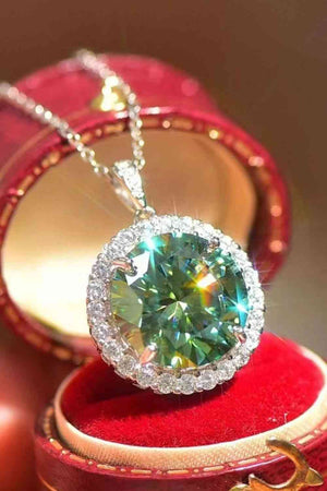 10 Carat Green & White Moissanite Pendant Platinum-Plated Necklace