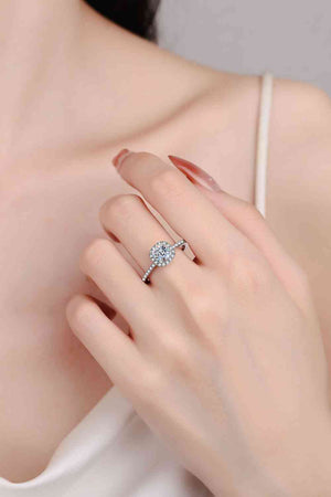 Halo Style Moissanite Sterling Silver Ring