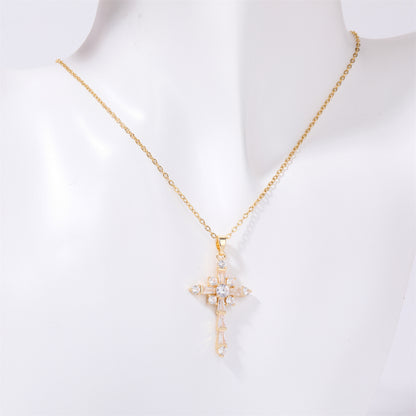 Stainless Steel Inlaid Zircon Cross Necklace