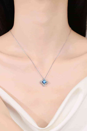 Ocean Blue Moissanite Floral Pendant Necklace