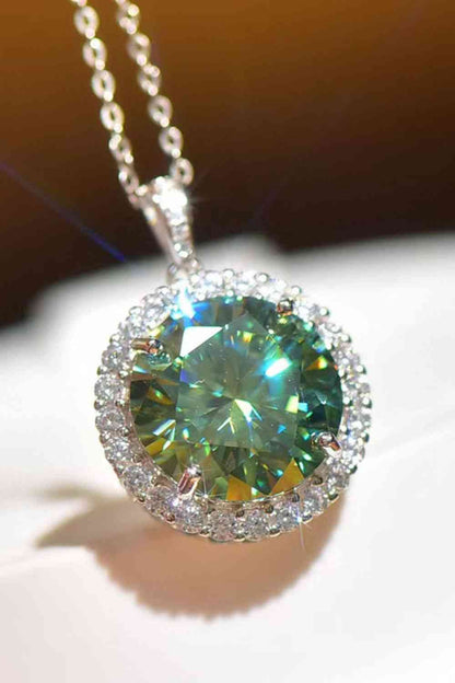 10 Carat Green & White Moissanite Pendant Platinum-Plated Necklace