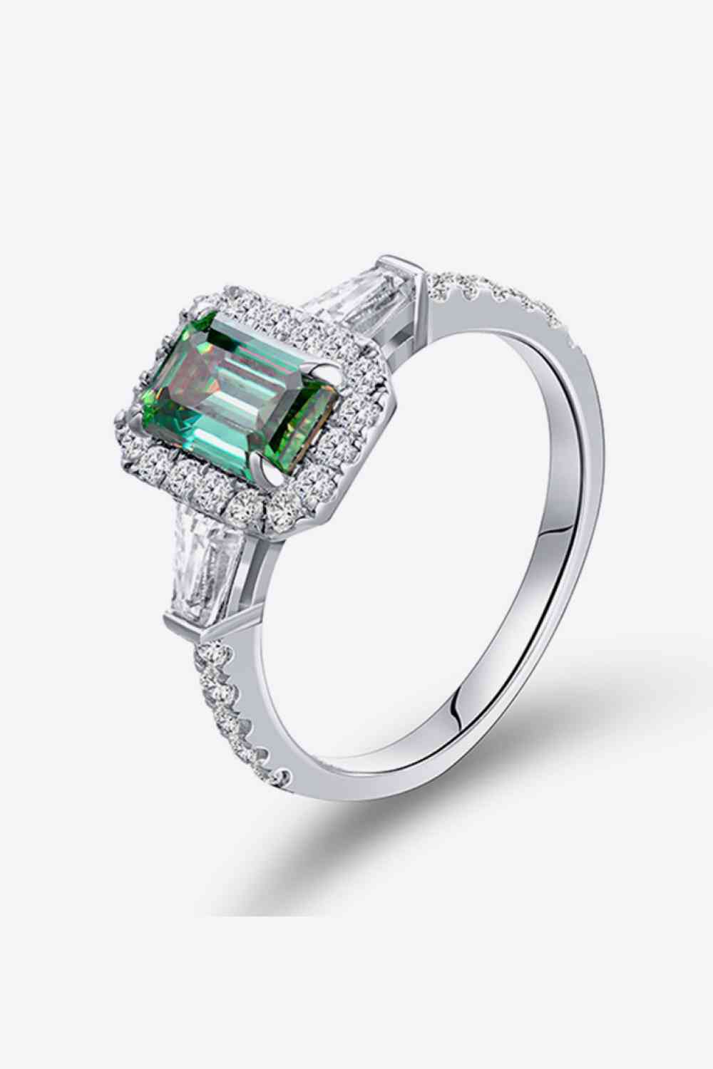 Women's Emerald Moissanite Sterling Silver Ring