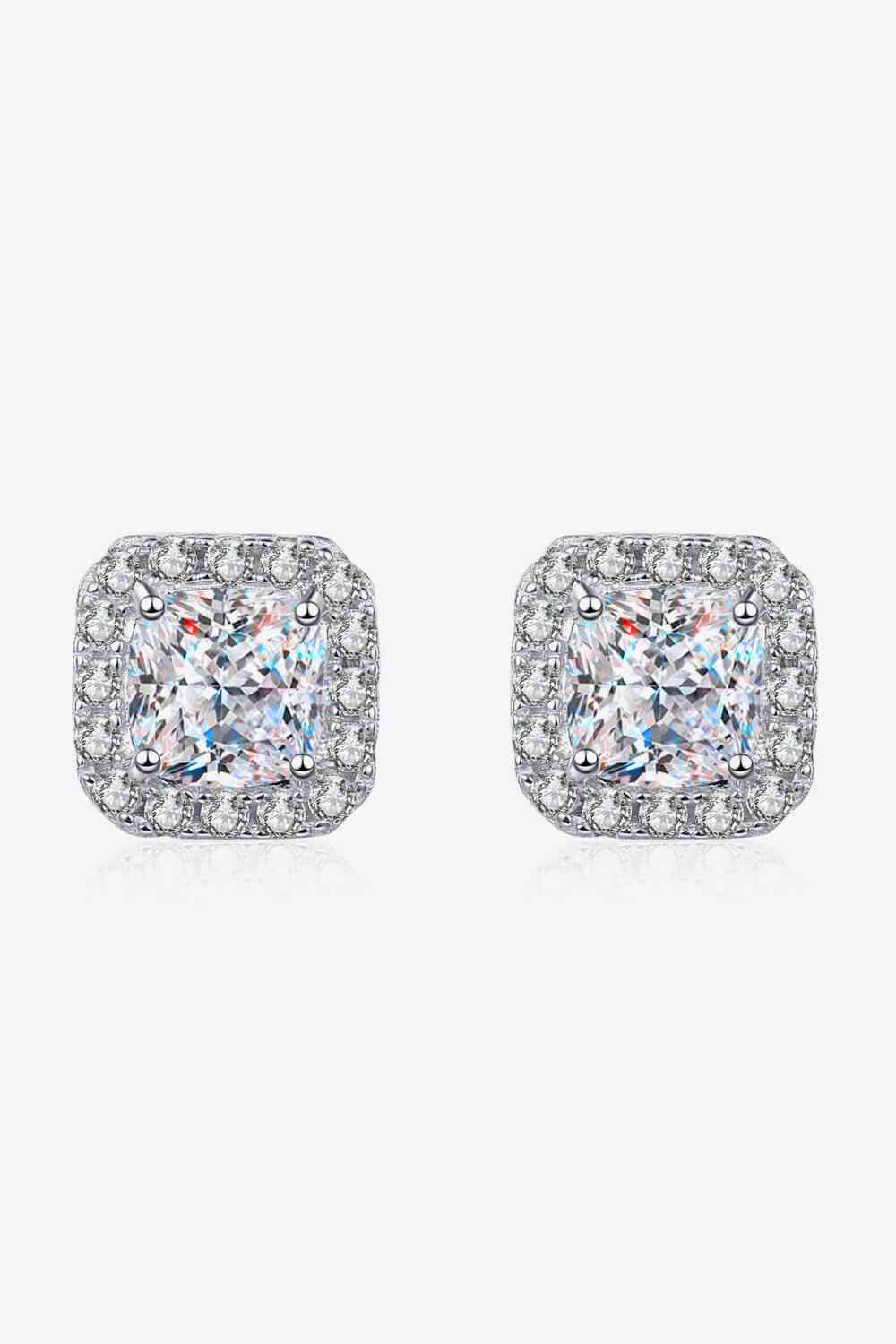 Sterling Silver Inlaid 2 Carat Moissanite Square Stud Earrings