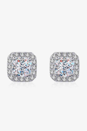 Sterling Silver Inlaid 2 Carat Moissanite Square Stud Earrings