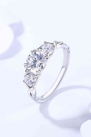 Platinum-Plated Sterling Silver Three-Stone Moissanite Ring